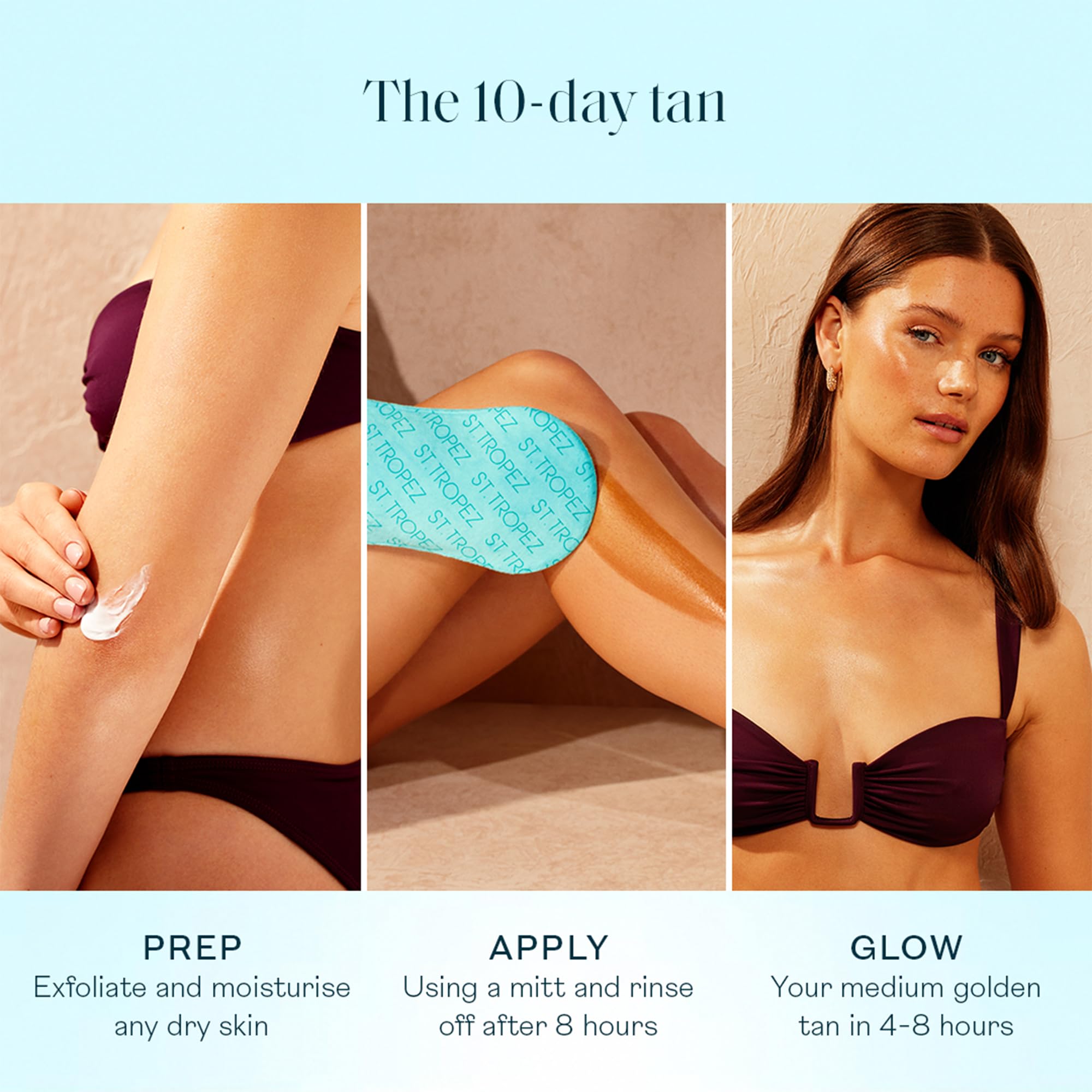 St.Tropez application with mitt demonstrating streak-free, smooth blending benefit