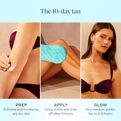 St.Tropez application with mitt demonstrating streak-free, smooth blending benefit