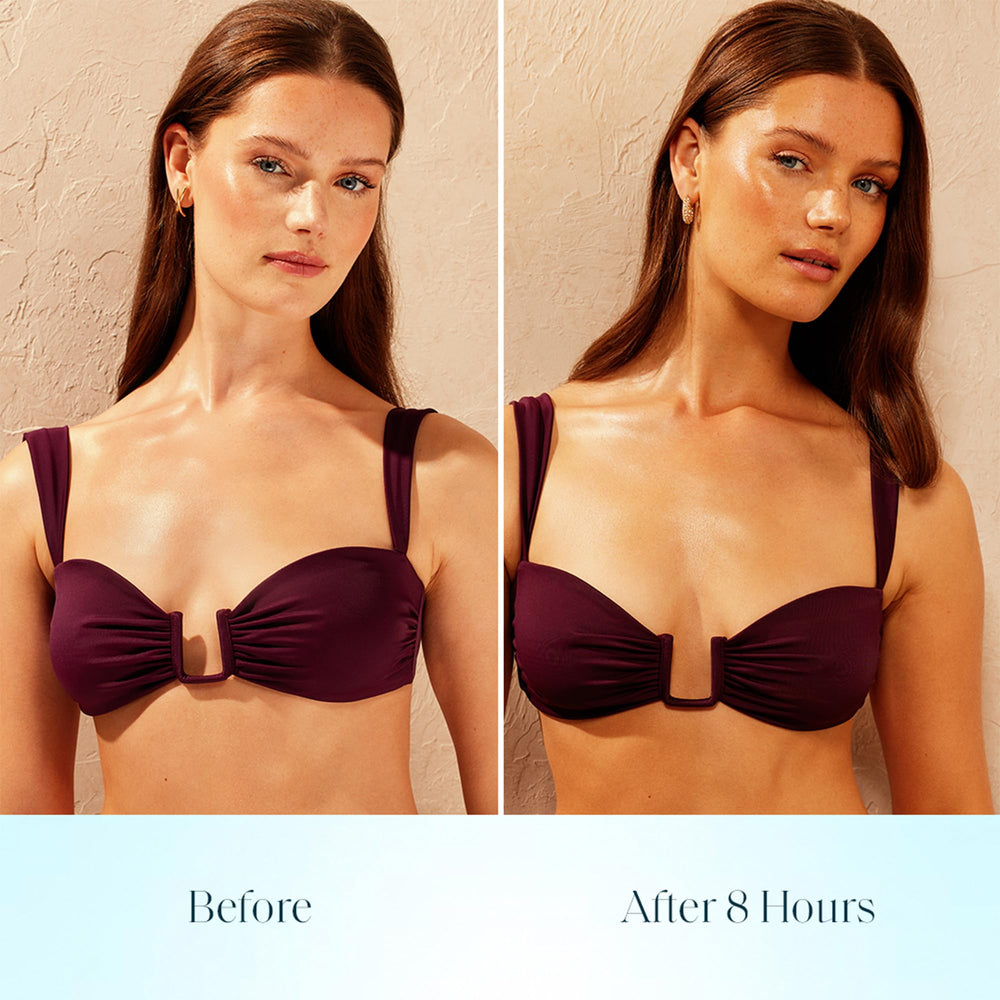 St.Tropez before and after arm comparison showing natural, even golden tan