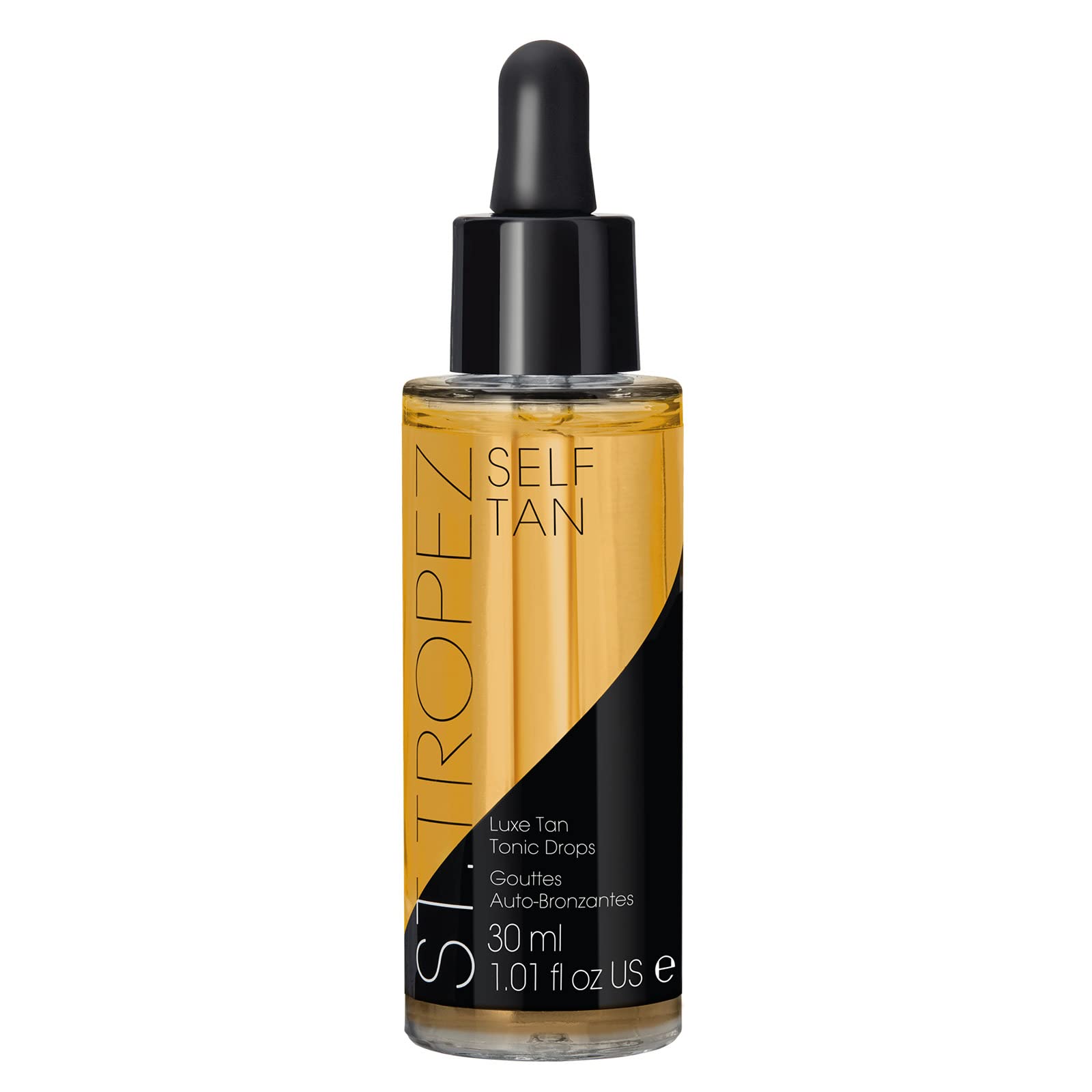 St.Tropez front packaging showing bottle and dropper for easy dosing benefit