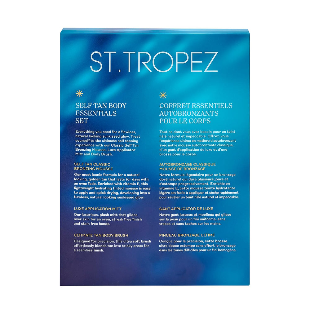 St.Tropez kit shown next to hand to display compact travel-friendly size