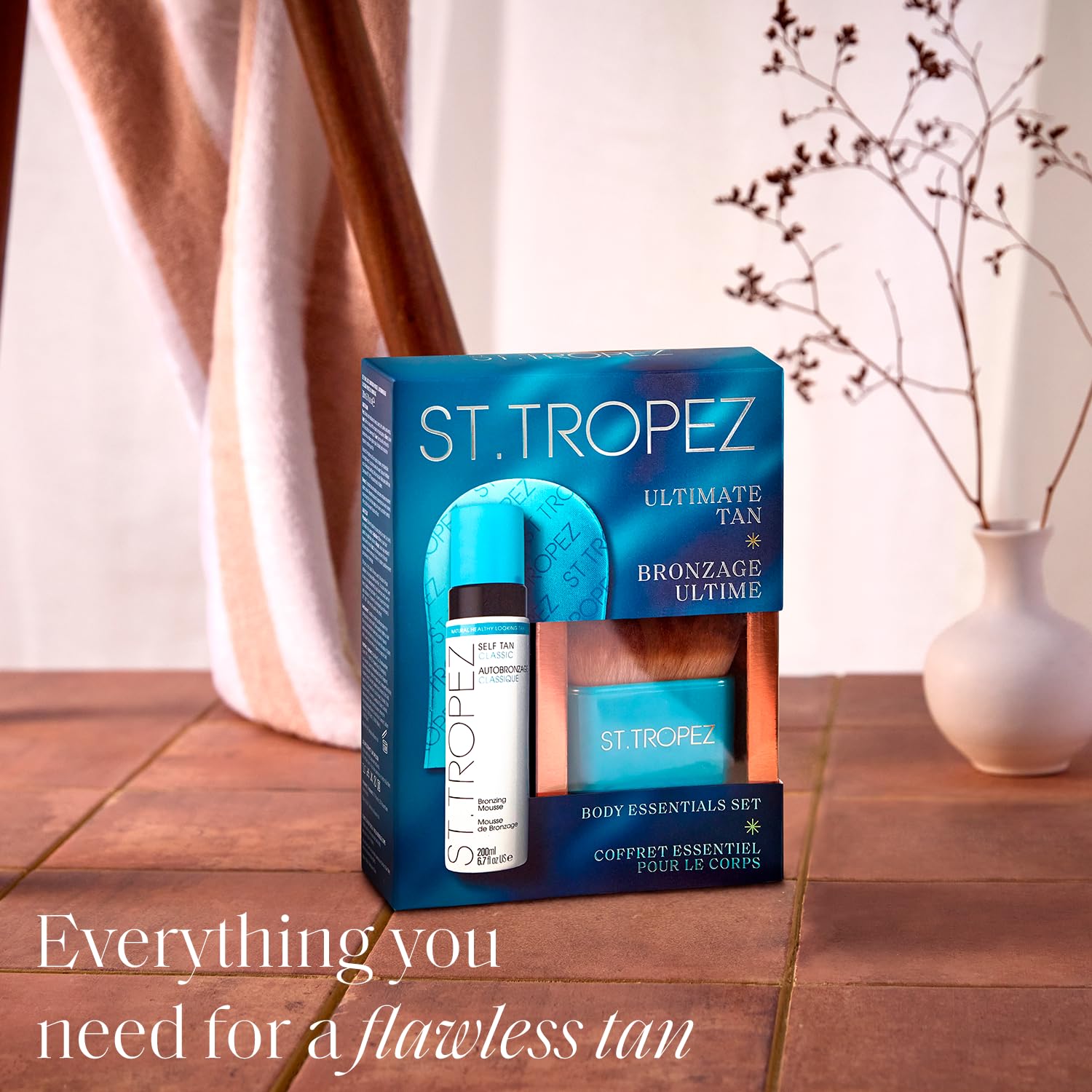 St.Tropez mitt and brush in use on legs for professional results