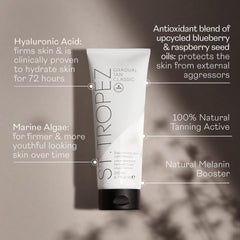 St.Tropez bottle held beside a hand to show size and easy daily use benefit