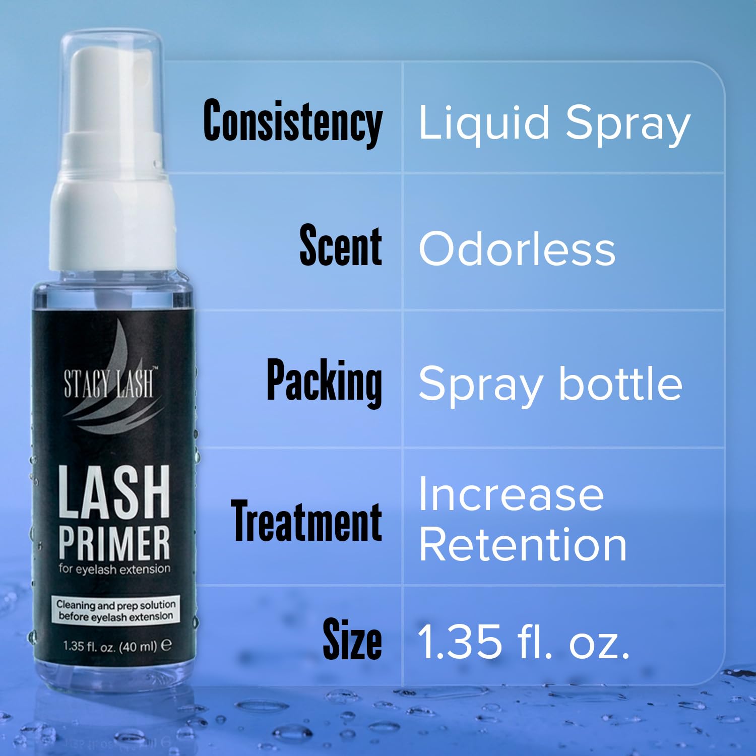 STACY LASH close-up of primer applied to natural lashes improving adhesion