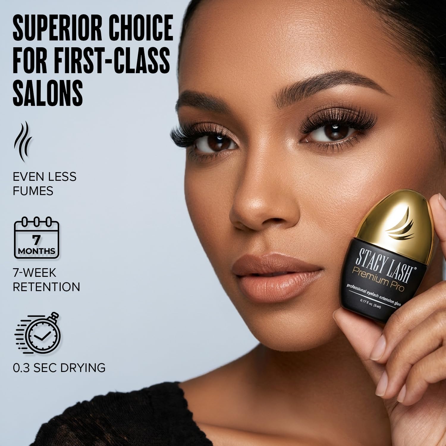 STACY LASH black glue texture on applicator tip demonstrating smooth, strong bond