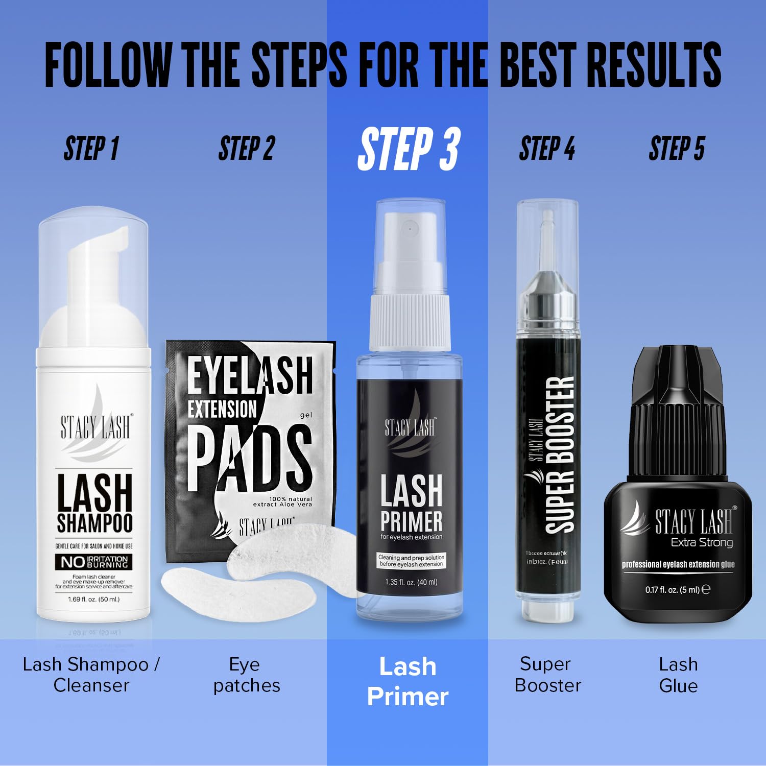 STACY LASH bottle inside a lash kit demonstrating salon-ready convenience
