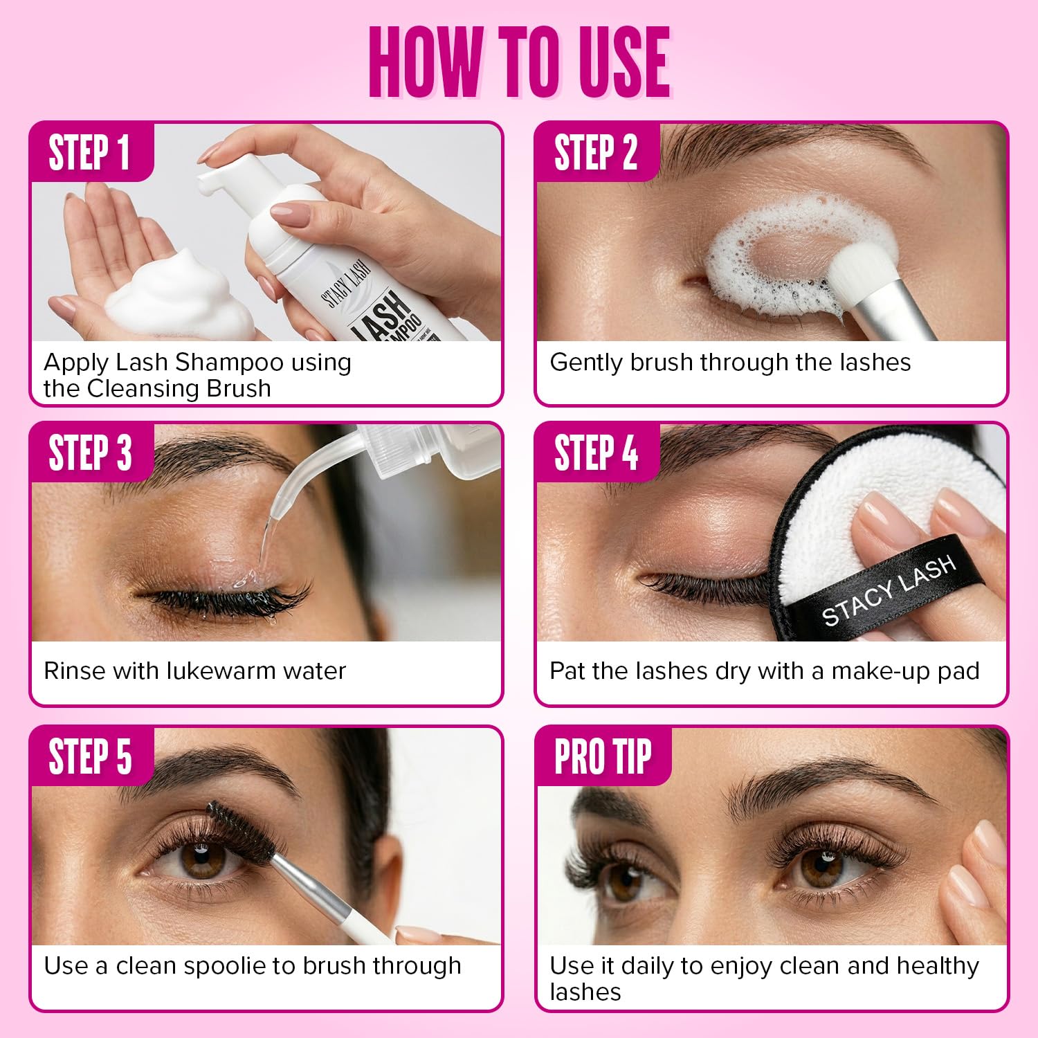 STACY LASH lash shampoo brush bristles detail for safe root cleaning
