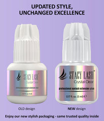 STACY LASH clear glue drop close-up illustrating transparent bond