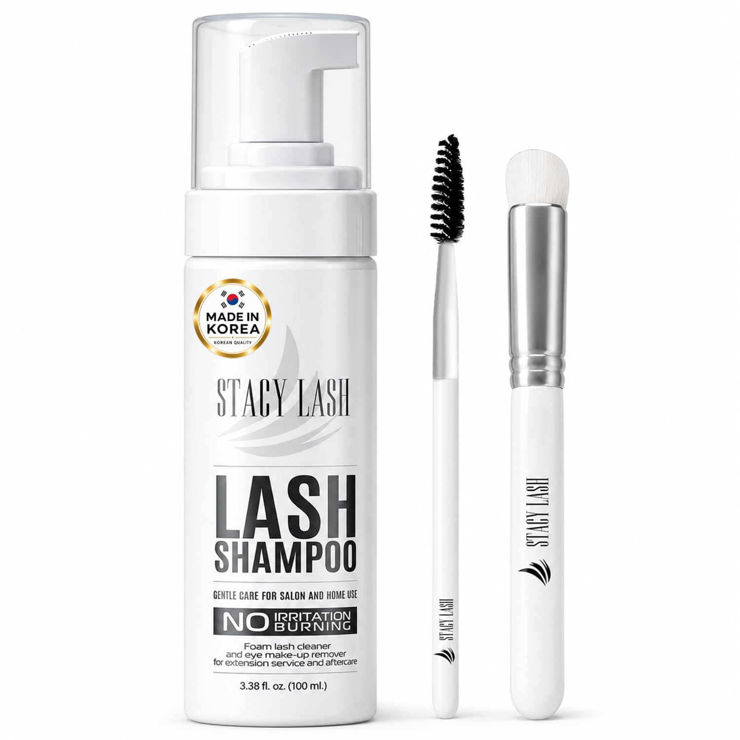 STACY LASH front packaging showing bottle and included brush for clear identification and convenience