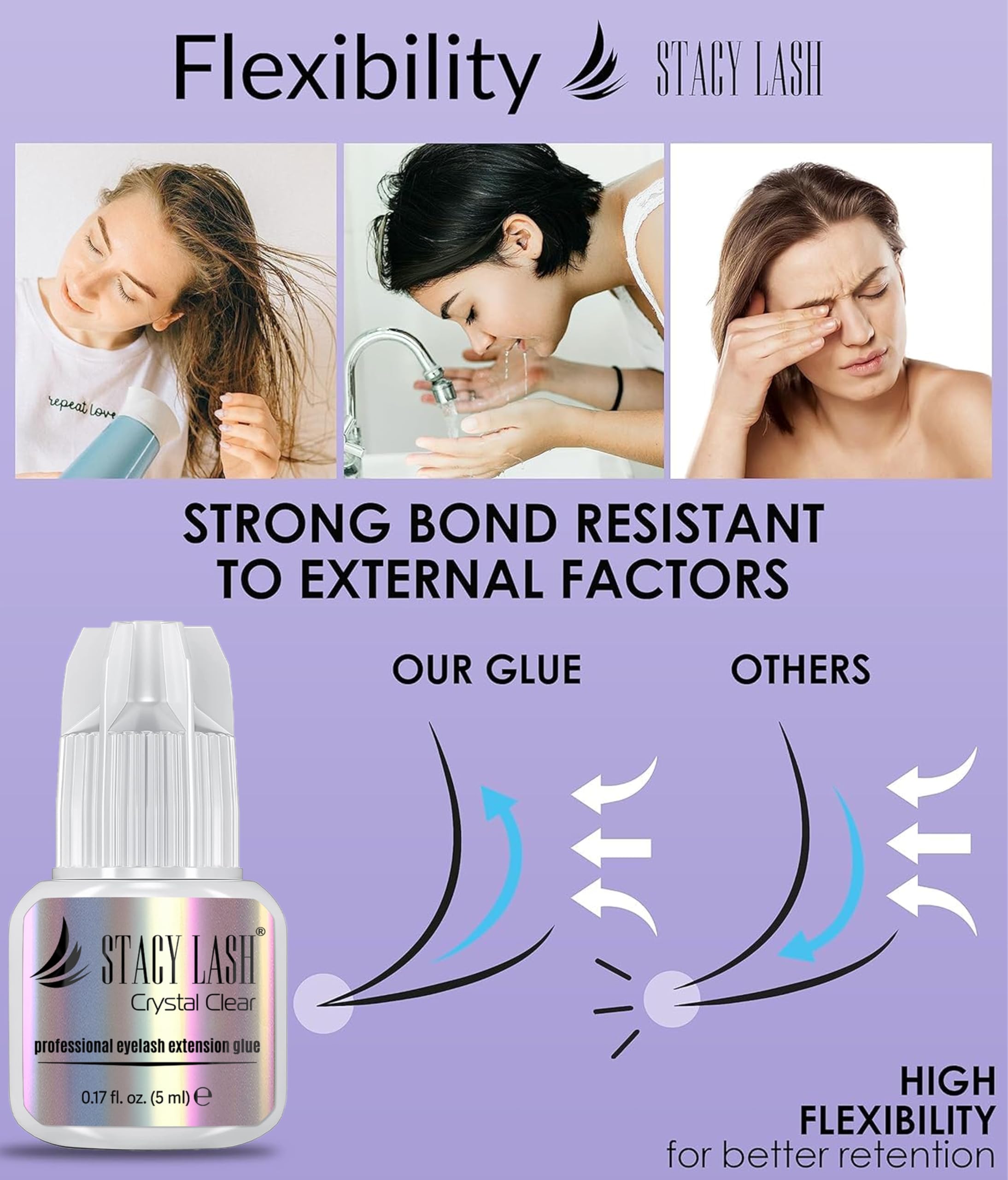 STACY LASH in-salon application showing quick-dry adhesive efficiency