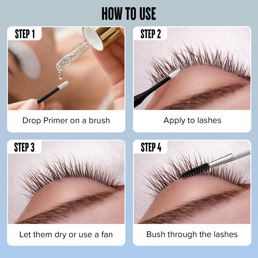 STACY LASH applied with micro brush on lashes showing improved adhesion