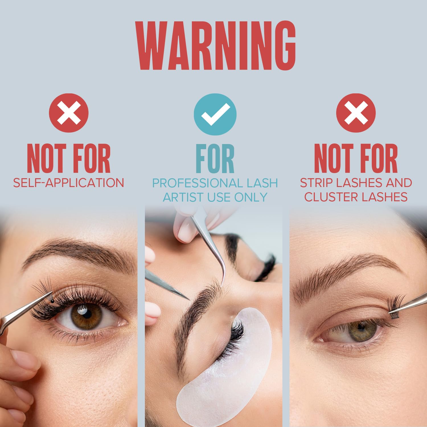 STACY LASH product label close-up showing instructions and salon safety information