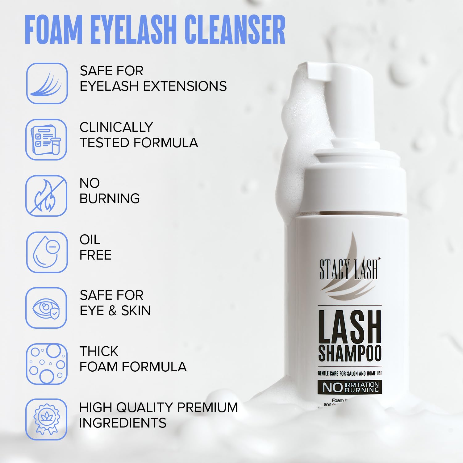 STACY LASH applying foam to lash line illustrating safe, thorough cleaning and residue removal