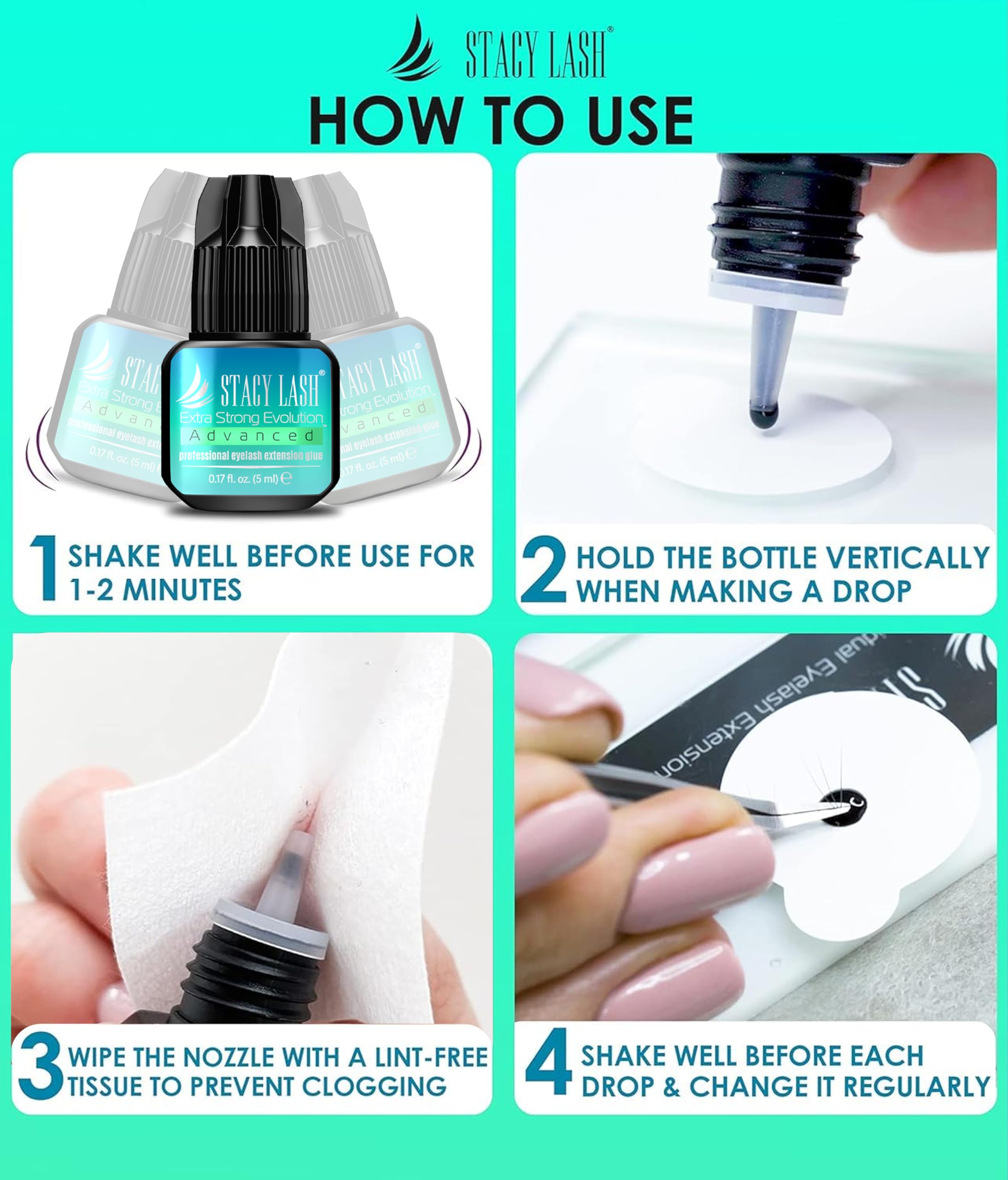 STACY LASH professional applying glue to extension for secure hold