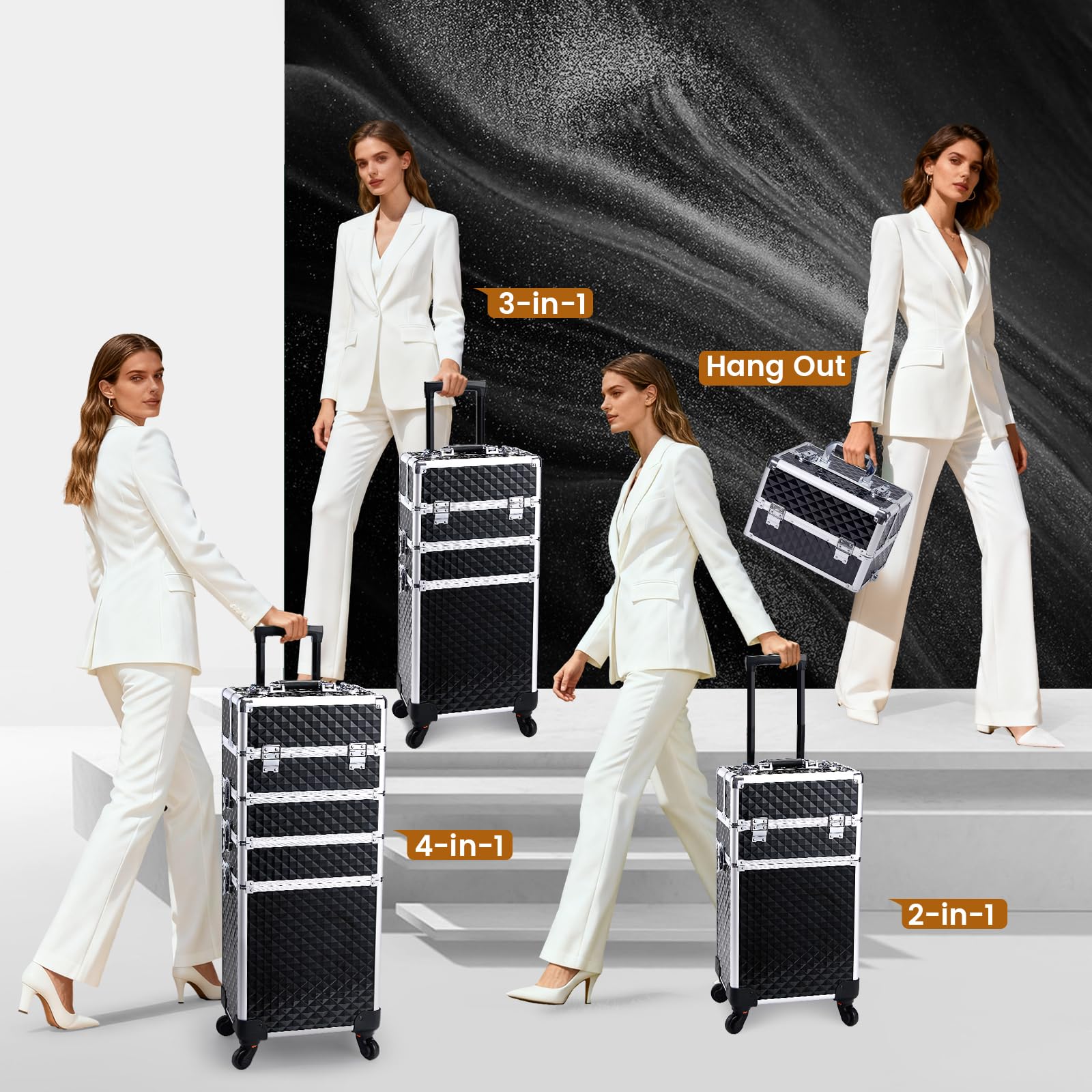 Stagiant telescopic handle and wheels enabling easy smooth transport