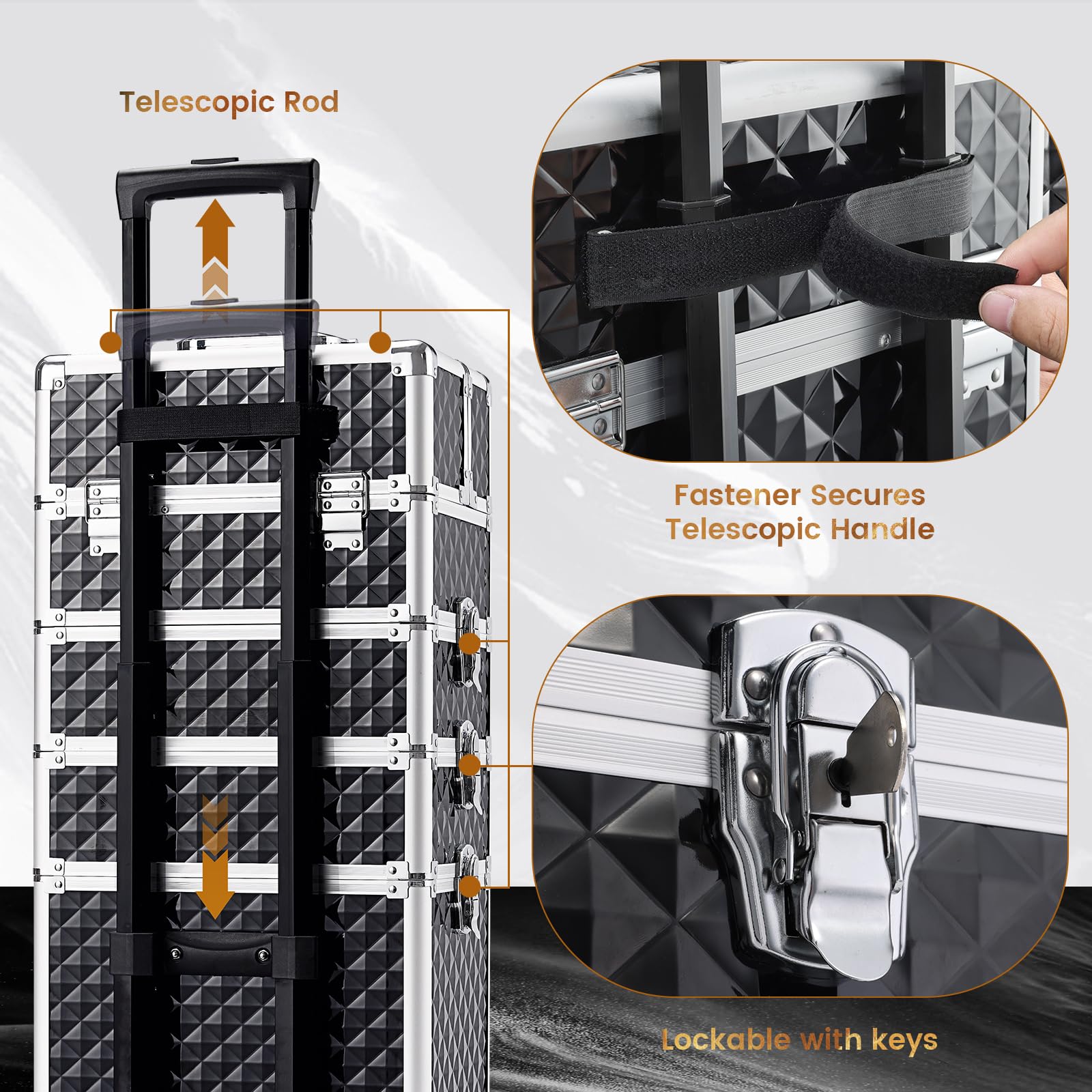 Stagiant top compartment used as makeup bag for quick on-site application