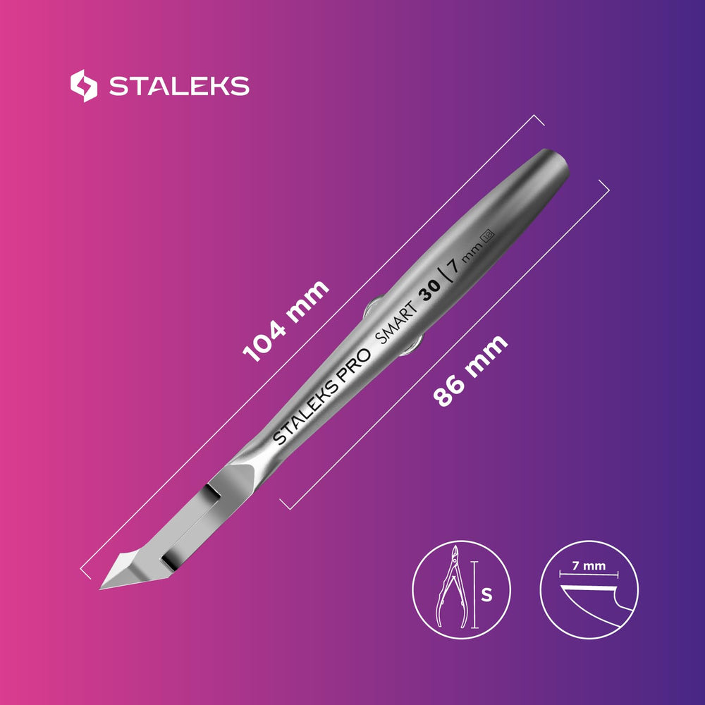 Staleks next to ruler showing scale and 7 mm working part for clear size reference