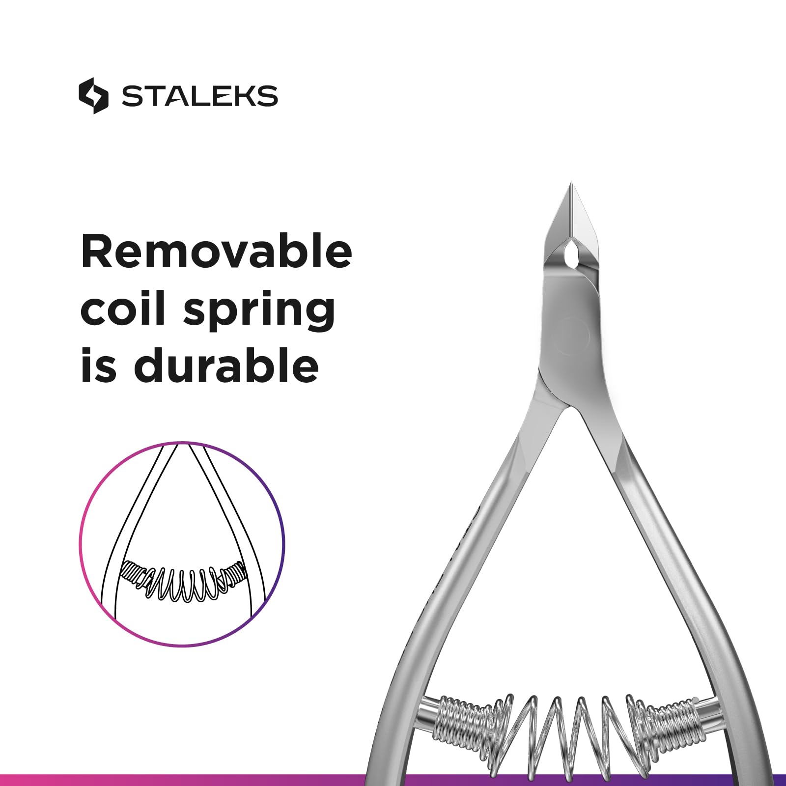 Staleks tool laid with sterilization tray indicating corrosion-resistant stainless steel suitable for disinfection
