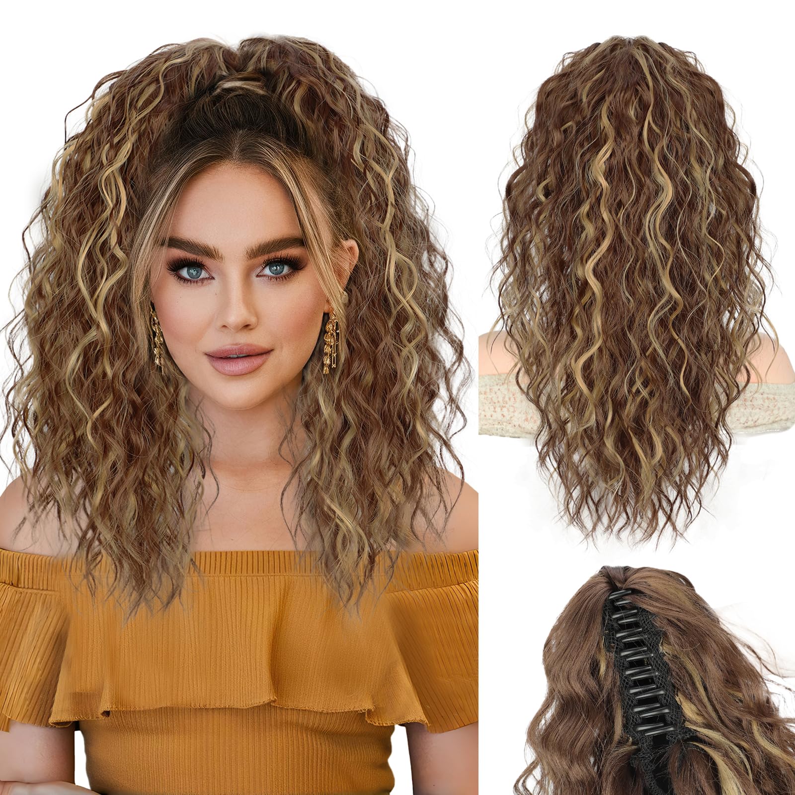 Stamped Glorious front view of packaged 18-inch ponytail showing color and style benefits