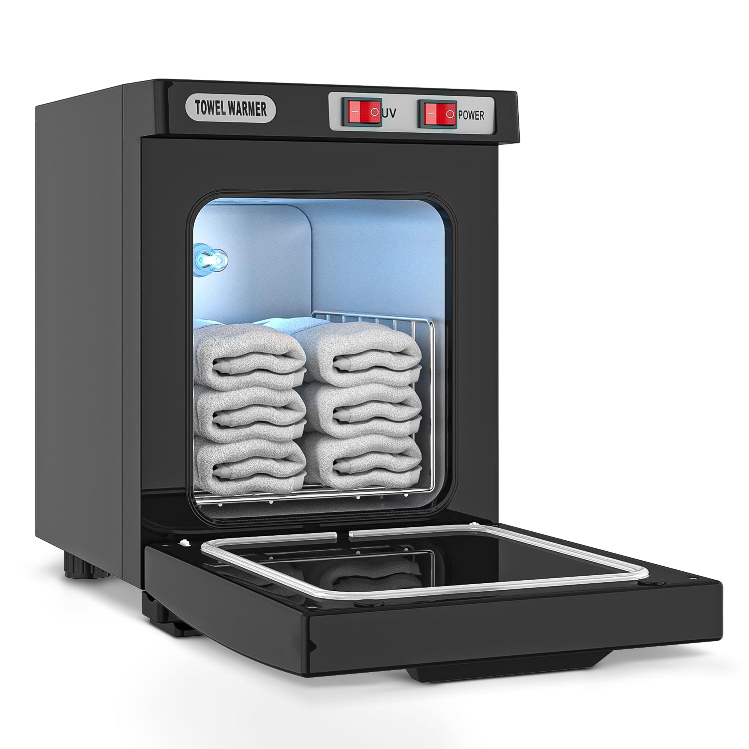 StateRiver front view showing compact cabinet with neat towels, ideal for salons