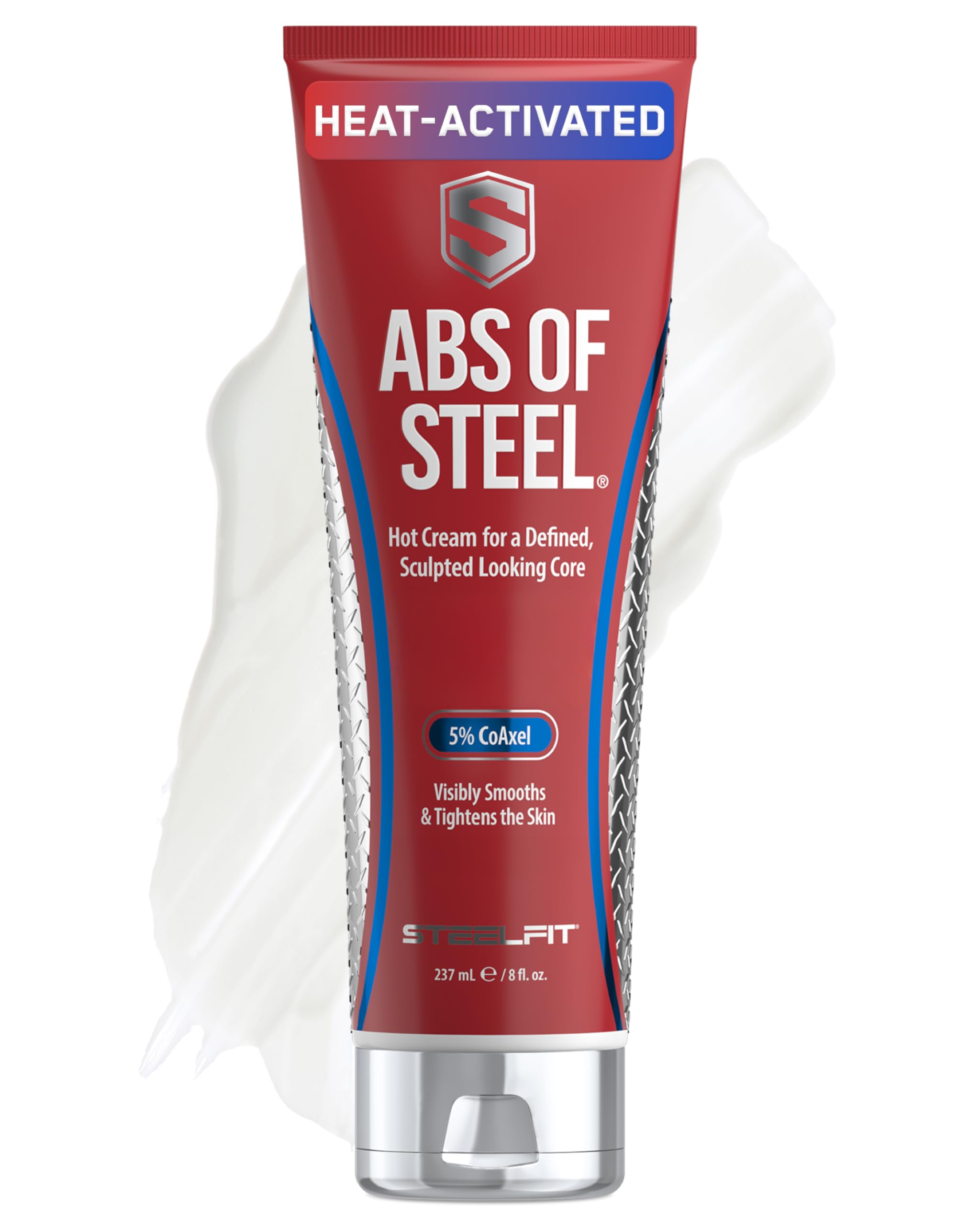 SteelFit front packaging showing product and benefit of enhanced abdominal appearance