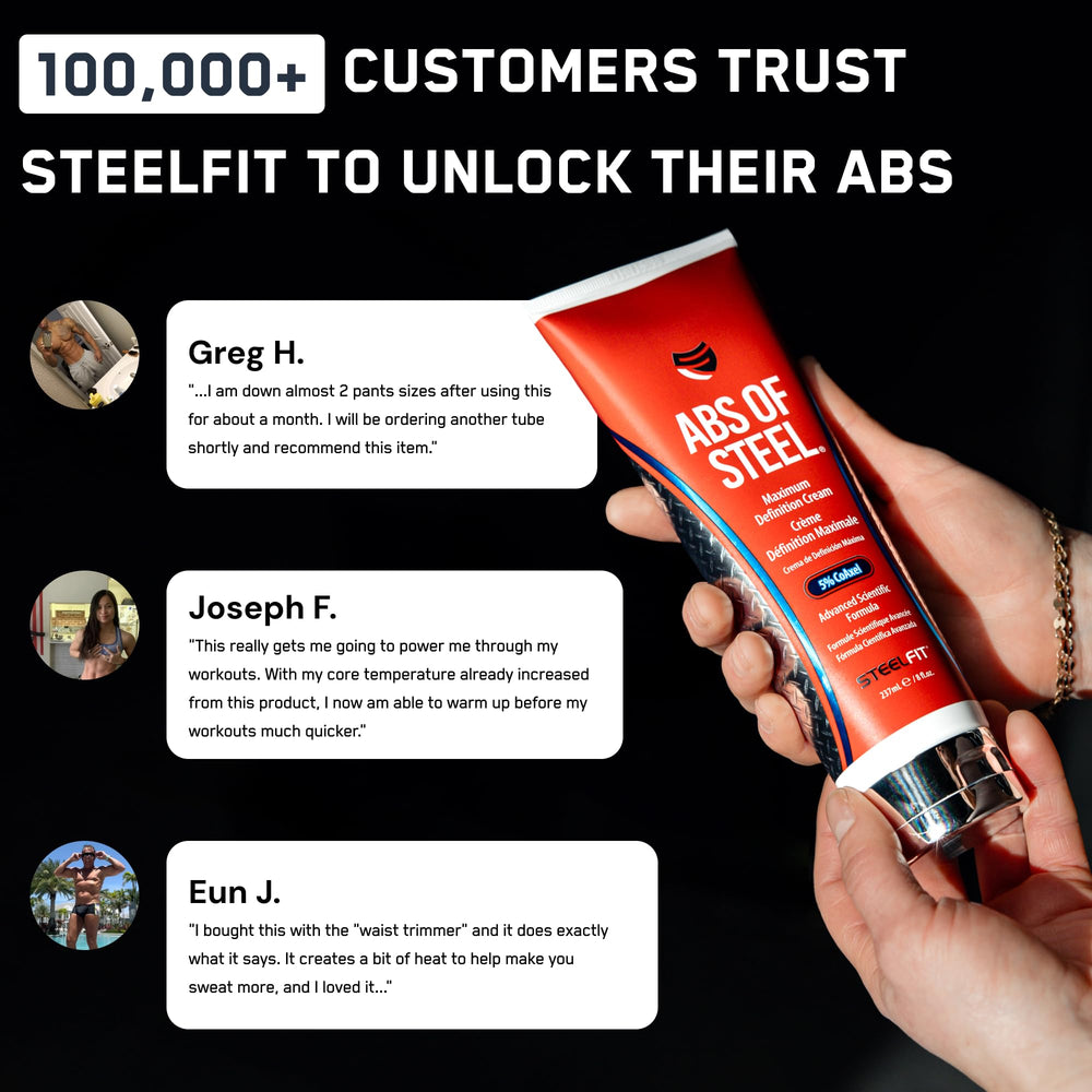 SteelFit 8 fl oz tube next to ruler showing compact size and travel-friendly benefit