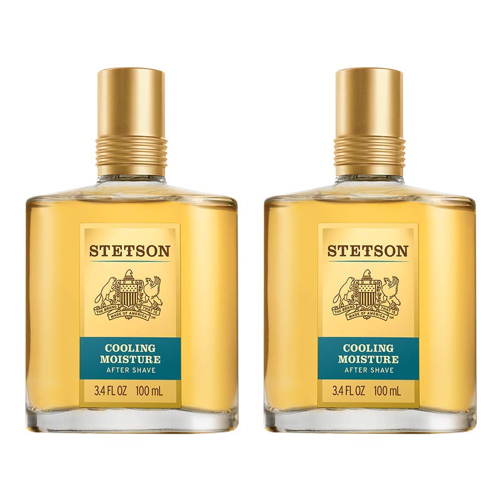 Stetson aftershave front packaging showing bottle and cooling benefit