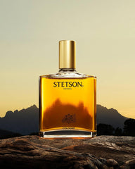Stetson glass texture close-up emphasizing sturdy bottle and refined finish