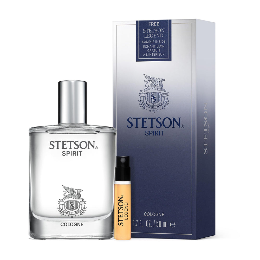 Stetson Spirit close-up label highlighting brand and fragrance notes