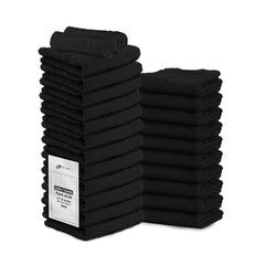 STF Linen front pack showing 24 black towels and bulk value