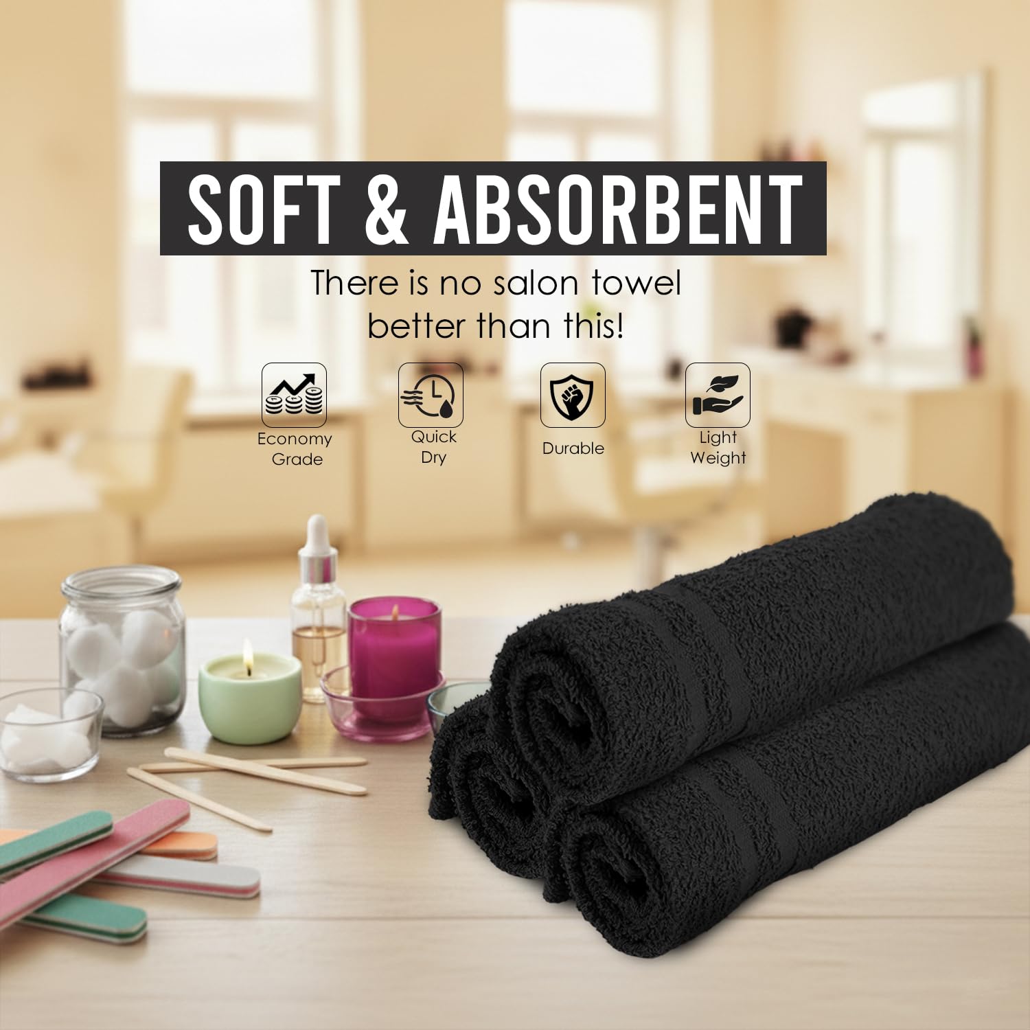 STF Linen towels arranged at salon station conveying professional look