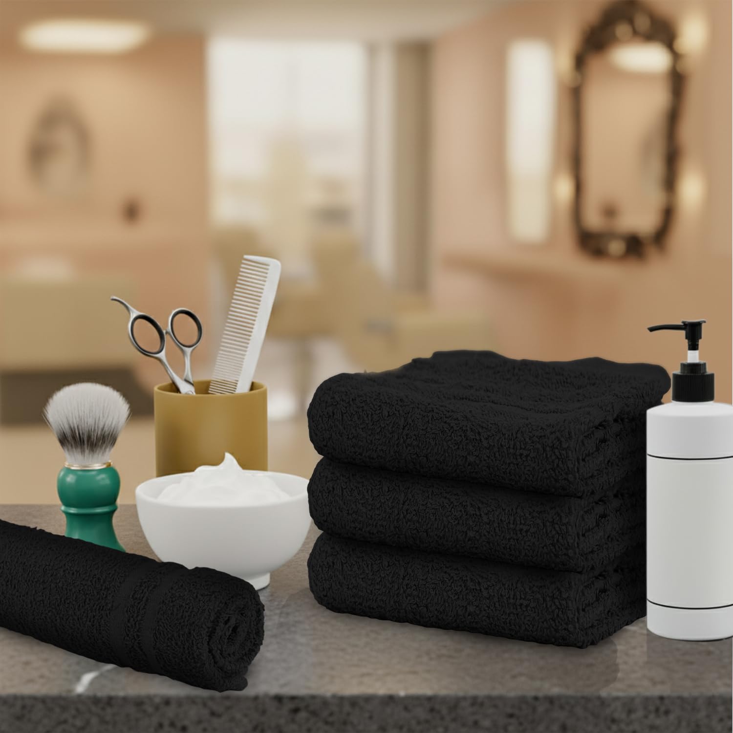 STF Linen towel held in hand illustrating compact 16x27 inch size