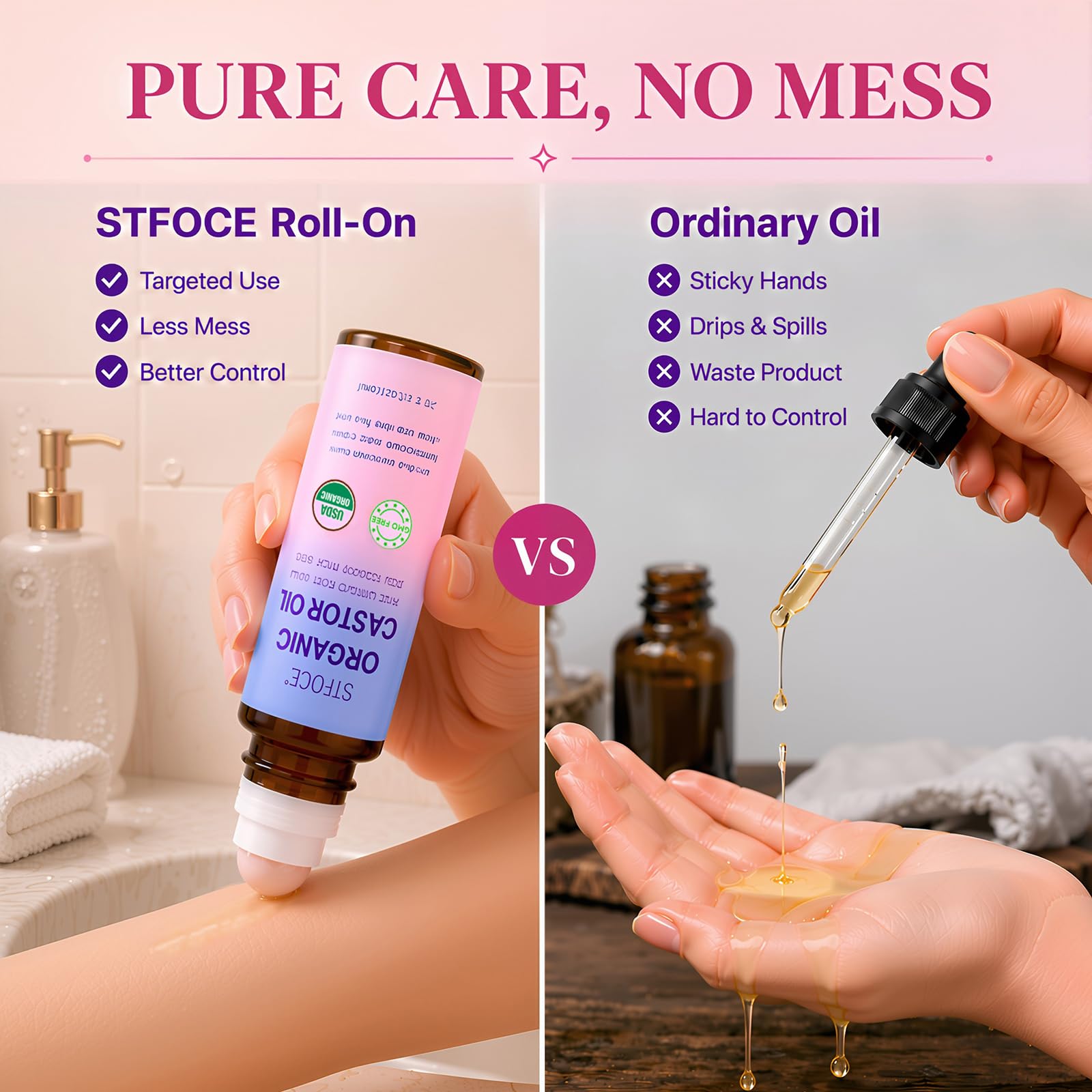 STFOCE bottle label focused to show organic castor oil details clearly