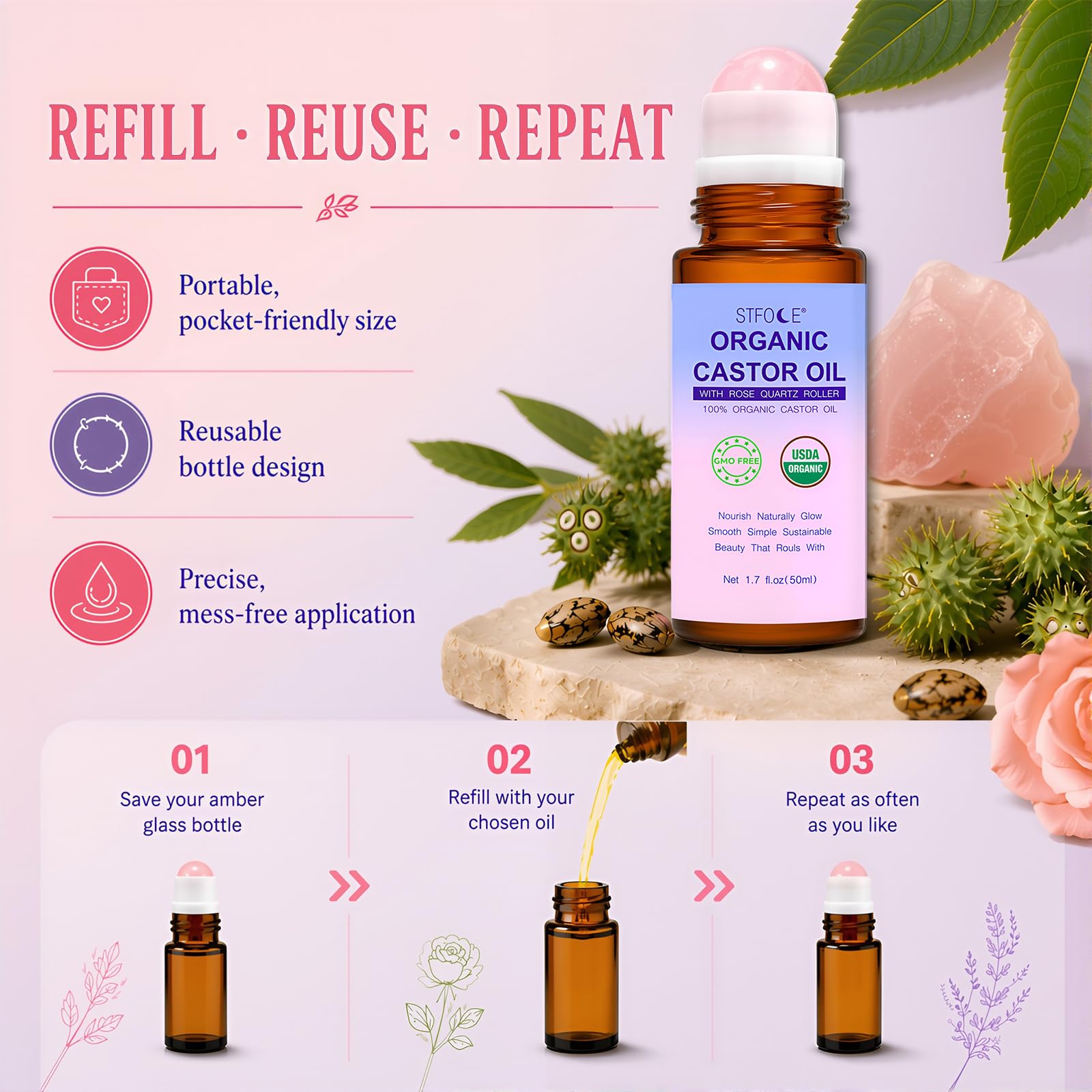 STFOCE castor seeds and oil to show natural ingredient source