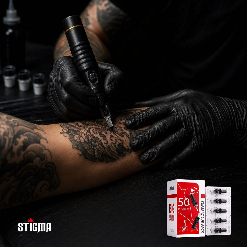 STIGMA cartridge attached to machine in use delivering consistent linework