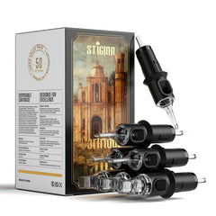 STIGMA front packaging showing sterile mixed-size cartridges and kit benefit