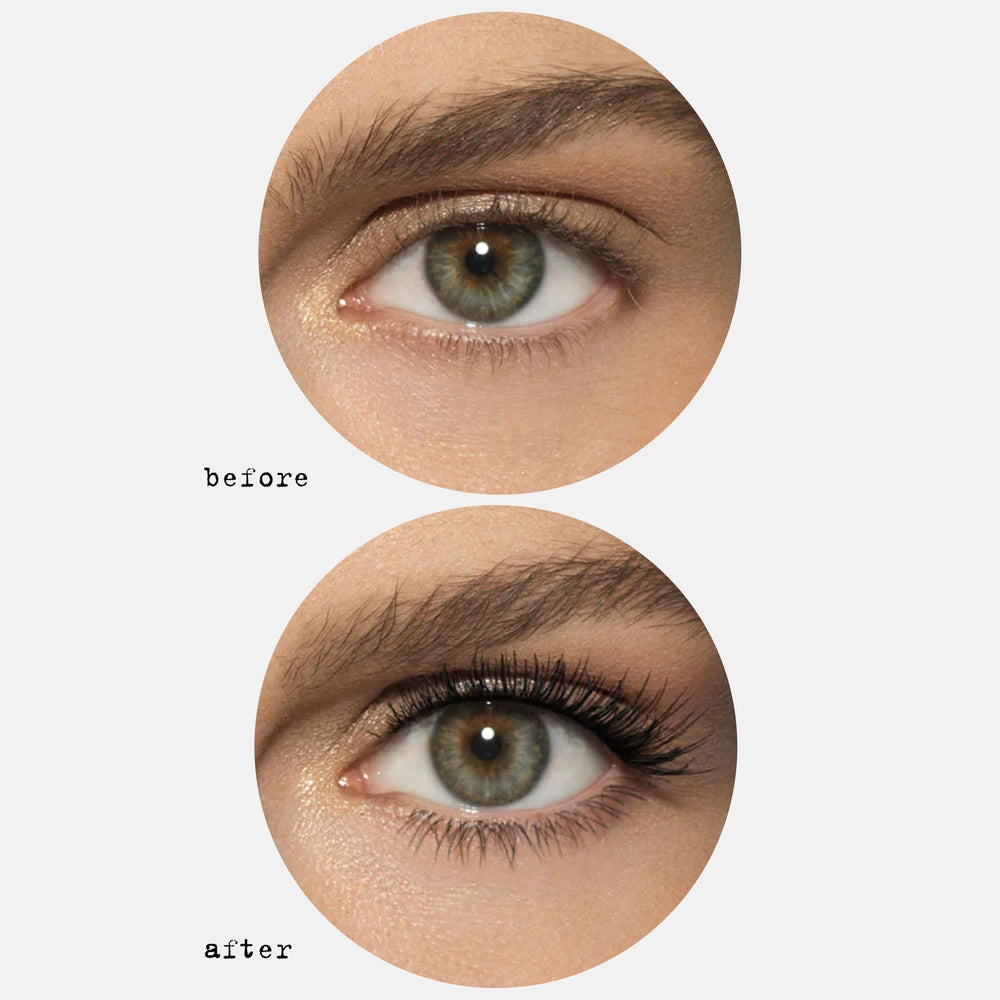 stila HUGE mascara before and after lashes showing lift, length, volume