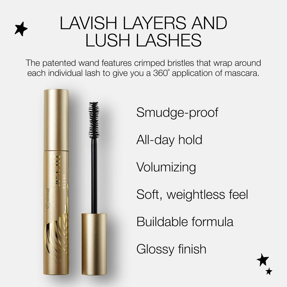 stila HUGE mascara on vanity with cosmetics showing ready-to-wear drama