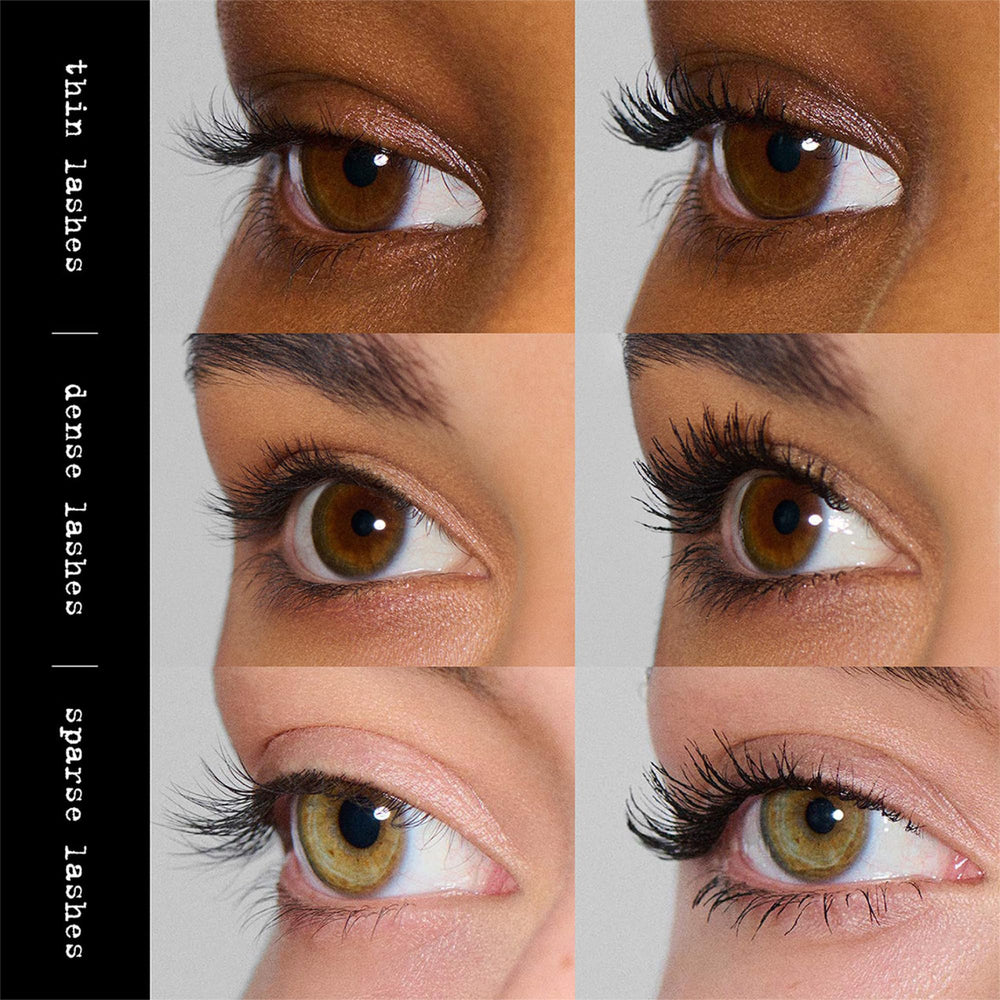 stila before and after lashes showing length and volume enhancement without clumps