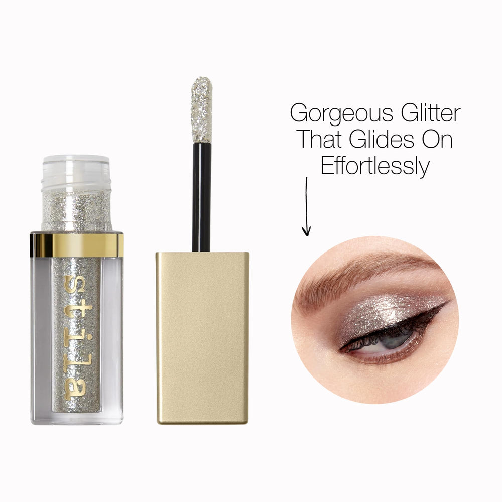 stila texture swatch on skin showing glitter payoff and smooth laydown
