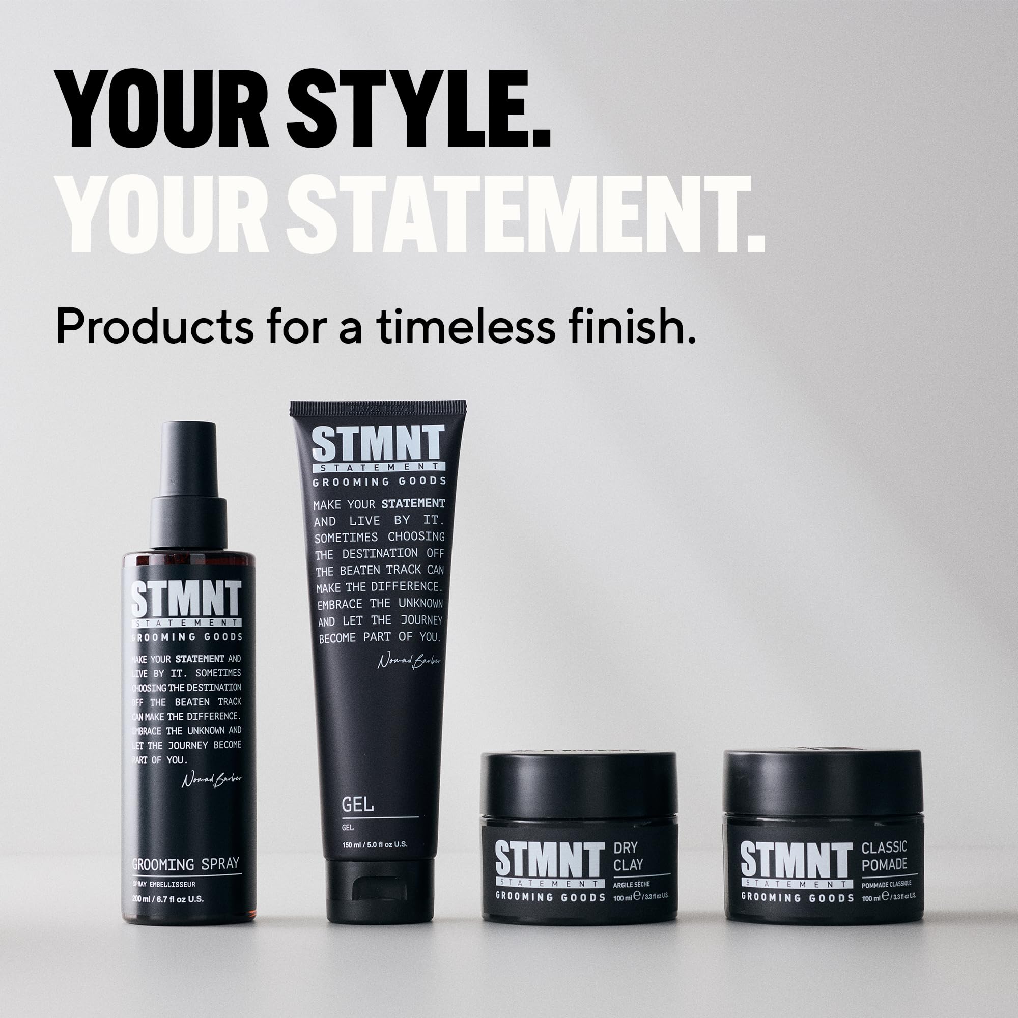 STMNT product on bathroom vanity styled with grooming tools indicating daily routine benefit