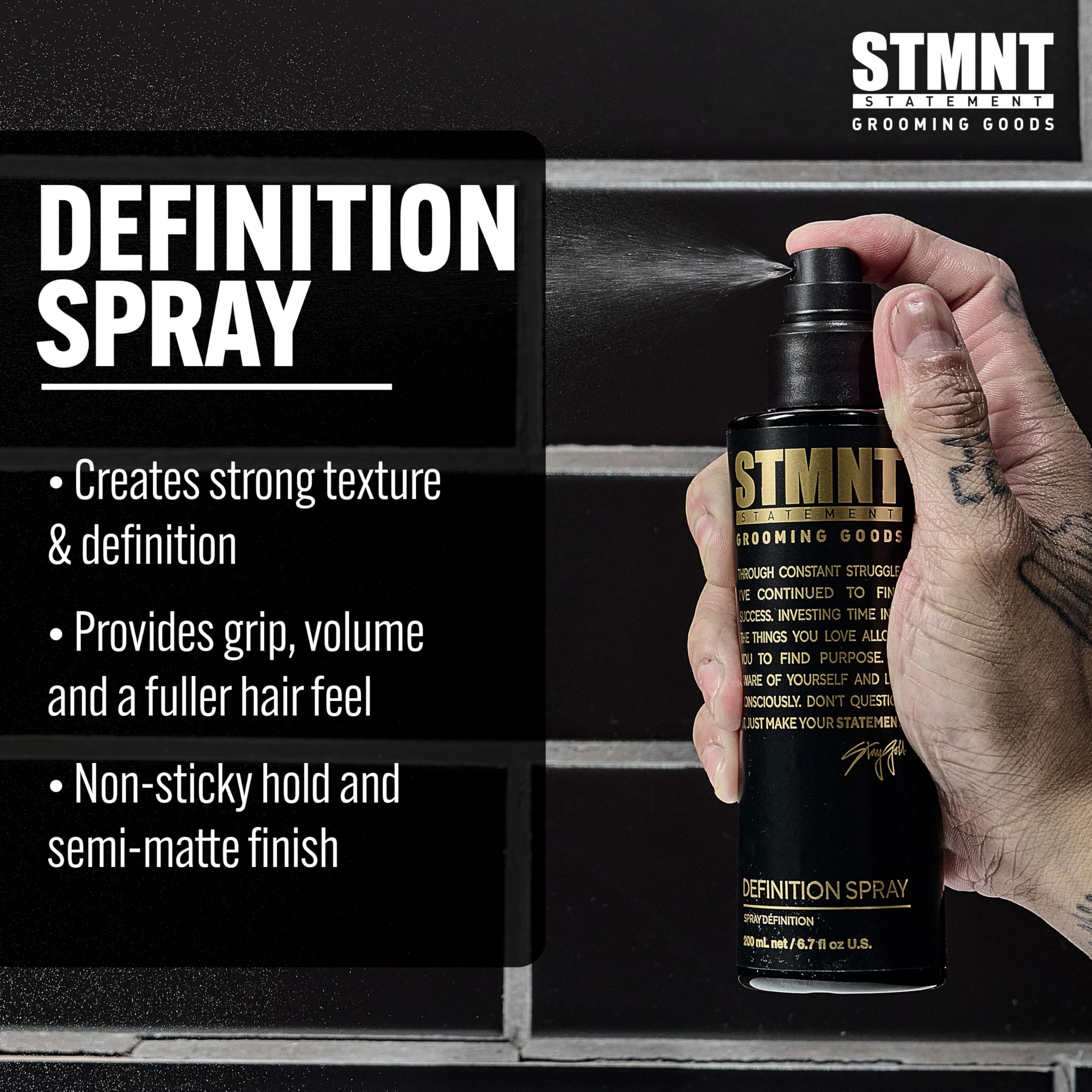 STMNT spray mist texture visible for grip and body benefit