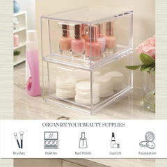 STORi drawer pulled open revealing organized makeup inside