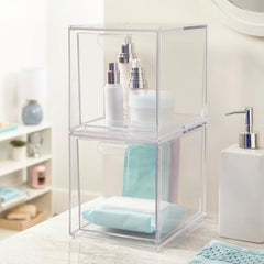 STORi Audrey open drawer filled with makeup for fast access and tidy organization