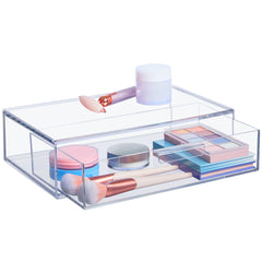 STORi front view clear drawer showing organized cosmetics and easy visibility