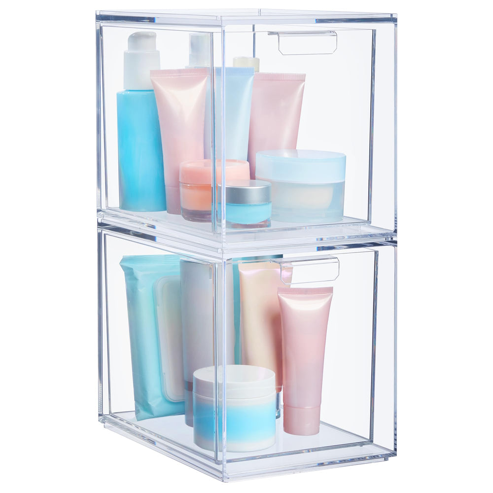 STORi Audrey front view showing two clear drawers and visible contents benefit quick selection