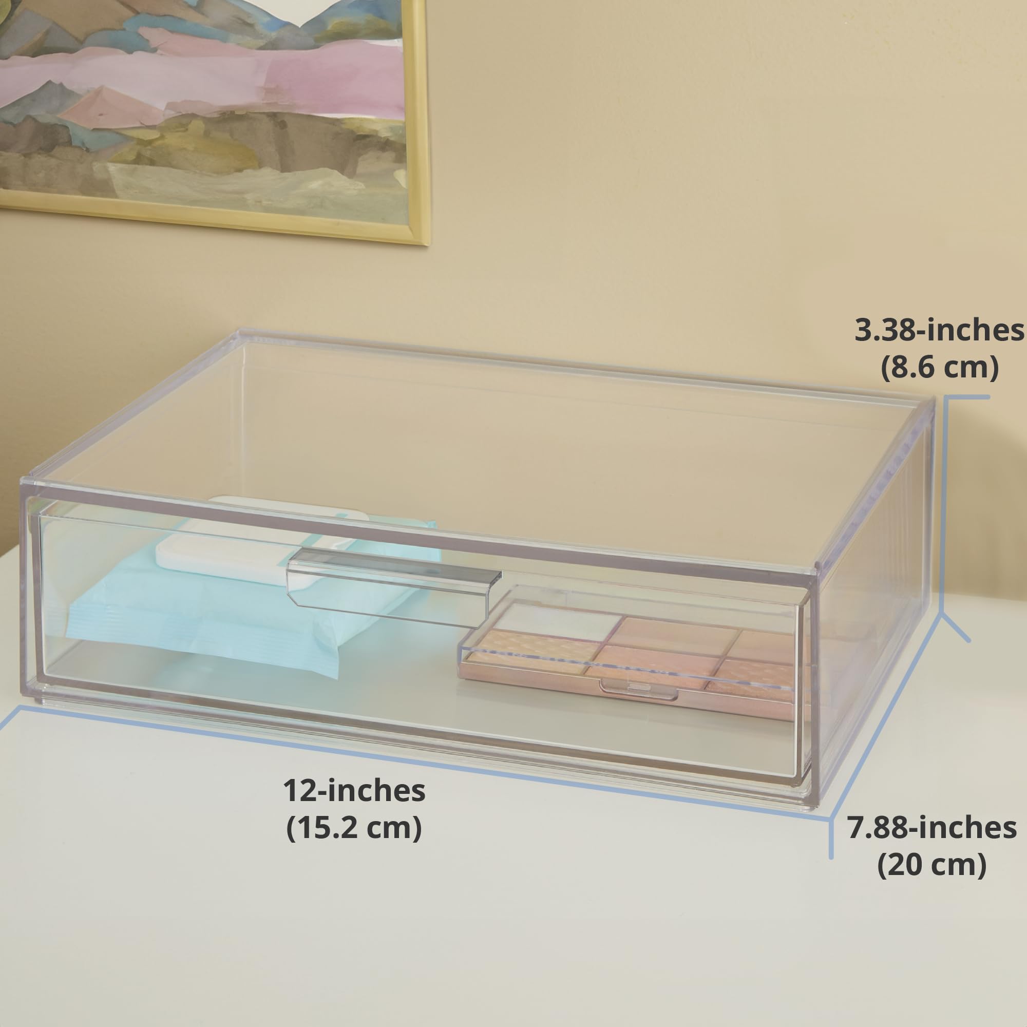 STORi drawer beside ruler illustrating 12 by 7.88 inch scale