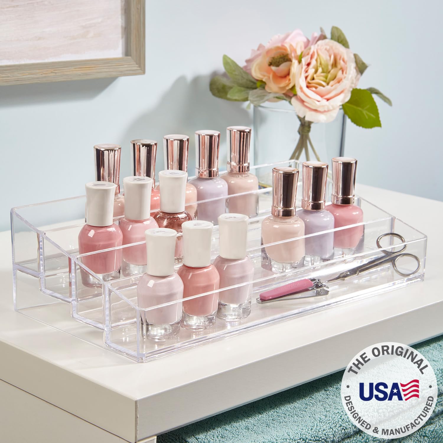 STORi close-up of top tier with bottles showing clear visibility for quick color picks