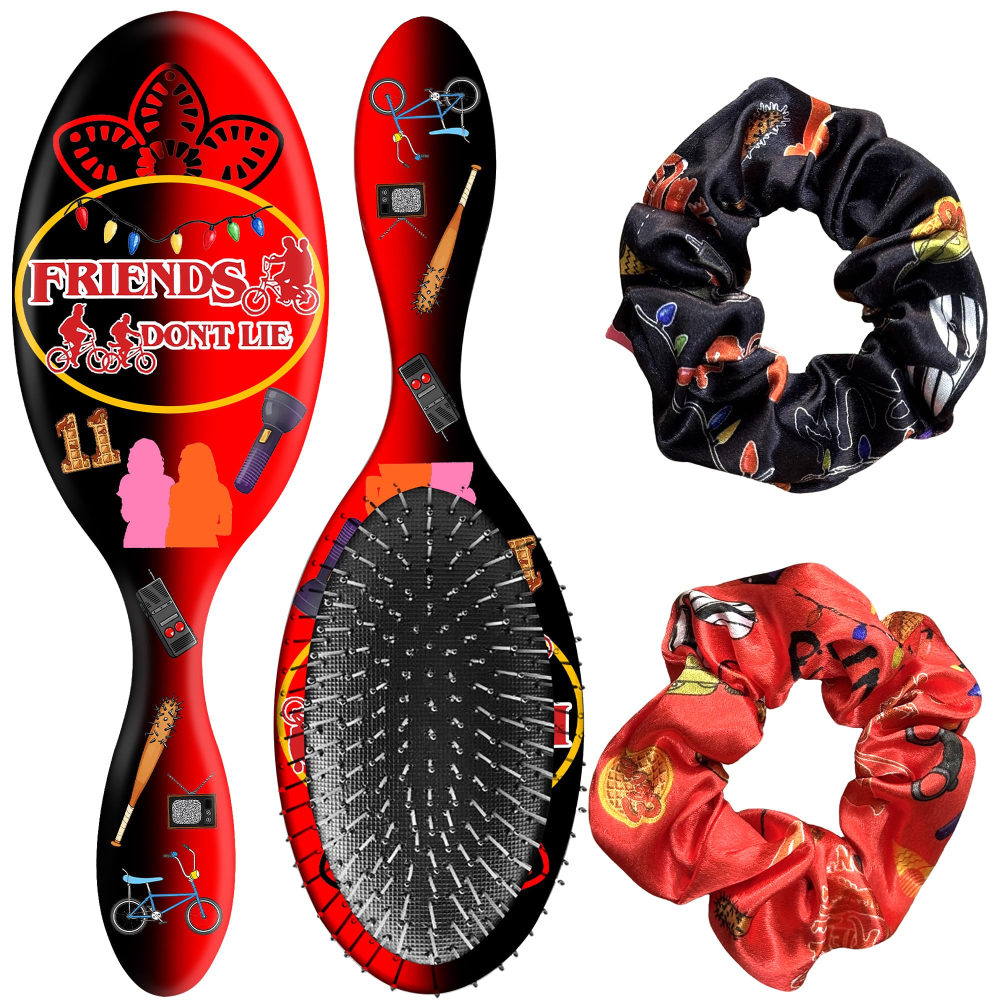 Stranger Theme front packaging showing brush and scrunchies, ideal gift set