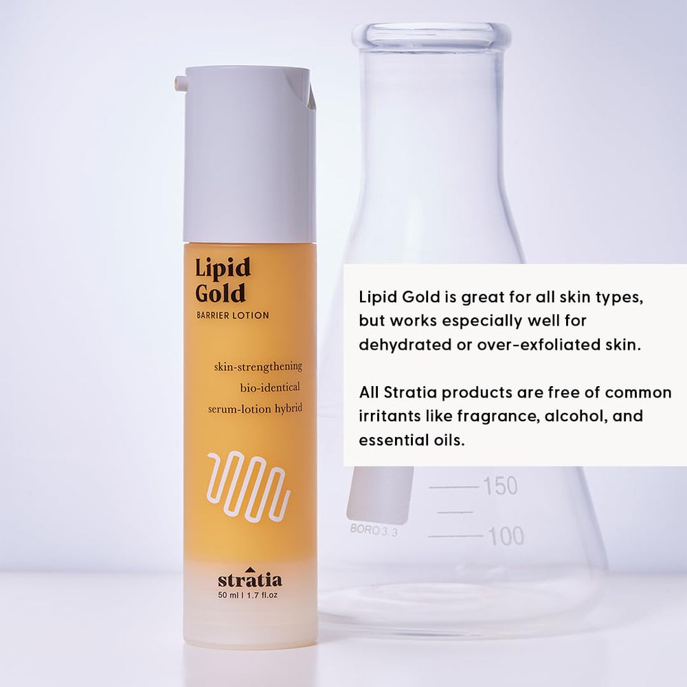 Stratia Lipid Gold paired with serums illustrating layering in a routine for enhanced hydration